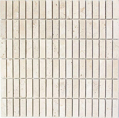 Mosaik Fliese Travertin Naturstein beige Stäbchen Chiaro Antique Travertin für BODEN WAND BAD WC DUSCHE KÜCHE FLIESENSPIEGEL THEKENVERKLEIDUNG BADEWANNENVERKLEIDUNG Mosaikmatte Mosaikplatte