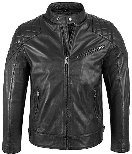 Rock Creek Herren Lederjacke Biker Jacke Echtleder Motorradjacke Leder Jacken Herrenjacke, S, Schwarz H-180