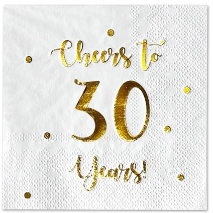 Cocktail-Servietten zum 30. Geburtstag, für Männer und Frauen, 50 Stück, 3-lagige Servietten | 12,7 x 12,7 cm gefaltet (weiß)