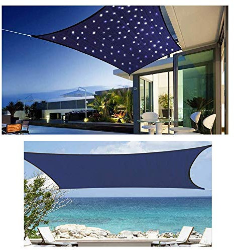 HOXMOMA Toldo Vela de Sombra Rectángulo Impermeable Protección Rayos UV Toldo Resistente para Patio Exteriores Jardín, 300D Durable Oxford, con Luces LED,Azul,2×4m