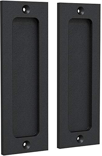 Tibres - Lot de 2 poignées de porte coulissante pour placard - 15,2 cm - Poignée rectangulaire - Style rustique - Noir mat