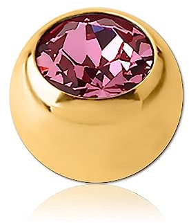 Inoki - Boule plaqué or 18 carats strass pour 1.6mm - Jonc/Tige 1.6 mm, Boule 5 mm - Rose