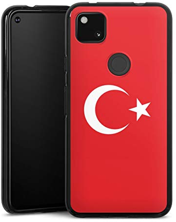Silikon Hülle kompatibel mit Google Pixel 4a Case schwarz Handyhülle Türkei Flagge Flaggen