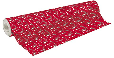 Clairefontaine 202058C - Une Bobine De Papier Cadeau - Papier Excellia 80g - Format : 50x0,70m - Motif : Gui, Noël Vert/Rouge - Emballage Cadeau, Idéal Pour Les Emballages Professionnels