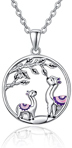 TANGPOET Alpaka Lama Halskette Alpaka Kette Baum des Lebens Alpaka Anhänger 925 Sterling Silber Tier Alpaka geschenke für Mädchen Frauen Mutter Tochter Halskette
