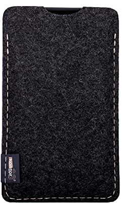 kontor28-Smartphone Hülle, Tasche passend für Apple iPhone 13 Pro Max, BREIT: passend für Smartphone+Backcase, aus 100% Natur-Filz Oeko-TEX Standard 100. Handgefertigt Made in Bayern, anthrazit grau