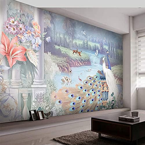 XTSWallpaper 3D Panoramic Custom Wallpaper Mural - 400X280Cm Color Flower Peacock - Photo Wallpaper 3D Effect - 3D Self-Adhesive Wallpaper Mural - 3D Effect Wall Sticker Poster Decoration