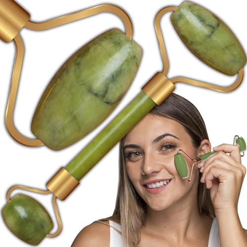 Retoo Rouleau de Jade de Rouleau Rigide du Visage Rouleau de Peau Quartz Facial Roller Outil Soin de la Peau Rouleau Visage Beauté de Massage pour Visage Yeux et Coup Relaxant et Réduit les Rides