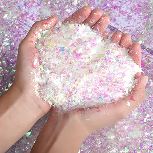 Euvoym 120 g Decorazione natalizia iridescente finti fiocchi di neve artificiali, fiocchi di neve glitterati per albero di Natale, decorazioni per la casa, decorazioni invernali (120 g)
