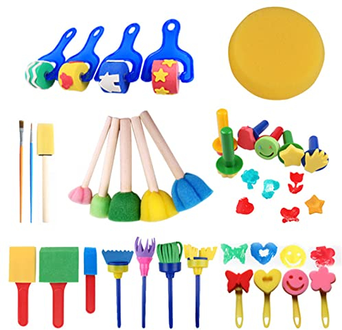 Éponges de Peinture pour Enfants Pinceau Éponge Brosse de Peinture d'art Crafts Éponge Brosses de Peinture Kit Artisanat Art DIY Peinture d'apprentissage Outil de Pinceau pour Enfants 30 Pièces