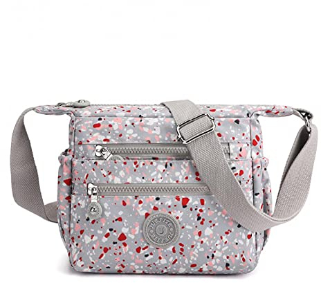 Simcat Schulterhandtaschen für Damen - Crossbody-Tasche aus Nylon mit mehreren Taschen, Kuriertasche für Damen, große Kapazität, für Frauen, Ehefrau, Mutter, Grau-roter Punkt, Einheitsgröße