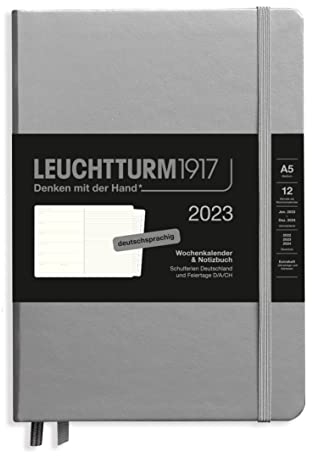 LEUCHTTURM1917 365677 Wochenkalender und Notizbuch 2023, 12 Monate, Silber, Medium (A5)