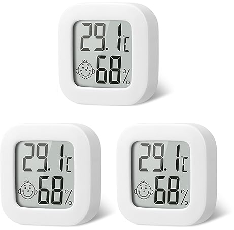 Flintronic Mini LCD Thermometer, 3 Stück Digital Thermometer Innen, Hygrometer Innen, Thermometer Hygrometer, Kabelloses, Luftfeuchtigkeit Meter für Babyzimmer Wohnzimmer Büro Gewächshaus(Weiß)