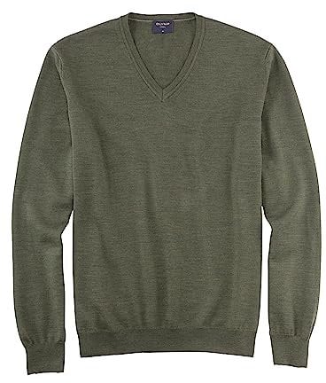 OLYMP Herren Pullover V-Ausschnitt Casual.Strick,Single Jersey,Regular fit,Oliv 47,4XL