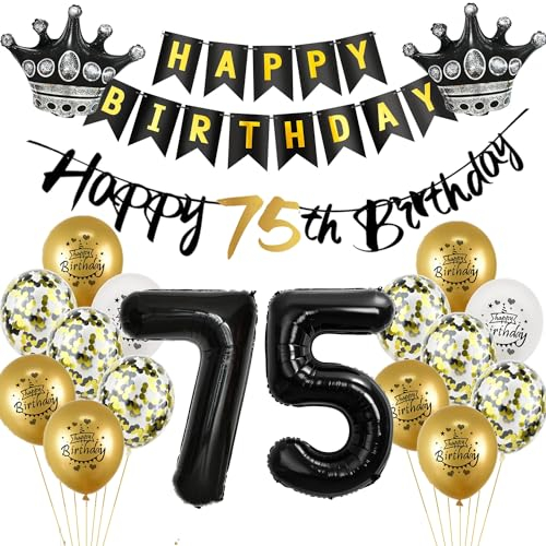 Luftballon 75.Geburtstag deko Mann Frau gold Schwarz Folienballon 75 jahre Geburtstag Mann dekoration Schwarz Happy 75th Birthday Girlande Geburtstagsdeko 75 deko geburtstag 75 jahre Mann Frauen