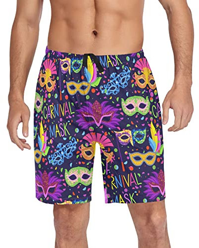 Wudan Mardi Gras Herren-Pyjamahose, bunt, Fleur de Lis, Schwarz, Lounge, kurze Hose, Pyjamahose mit Taschen, S, Karneval Muster, X-Large