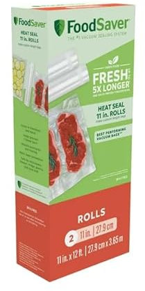 FoodSaver 11 x 12' Vacuum Seal Rolls with BPA-Free Multilayer Construction for Food Preservation, 2-Pack