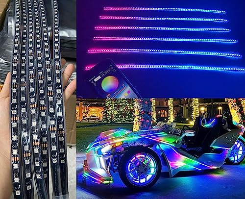 Ydzwavui 1.4Meters x6PCS 5FT 60 Single Row RGB Multi-Color Chasing Light Strips KIT for Car Truck Polaris Slingshot Golf Cart Hood Light Bluetooth + Remote Control