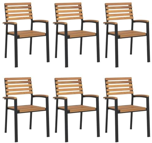 vidaXL Gartenstühle 6 STK., Gartenstuhl Stapelbar Metallrahmen, Stapelstuhl mit Armlehnen, Gartensessel Stuhl Gartenmöbel, Massivholz Akazie Metall