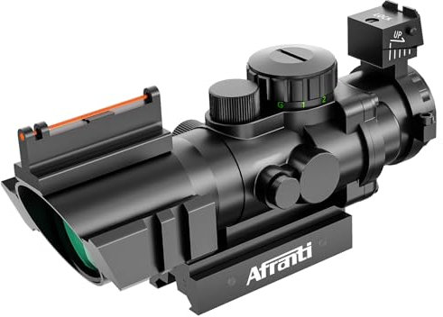 Afranti TéLescope 4x32mm Rouge/Vert/Bleu Illuminé avec RéTicule de PortéE Rapide Airsoft TéLescope Point Rouge avec Mire Fibre Optique SupéRieure et Monture Rail Picatinny 11mm/22mm pour la Chasse