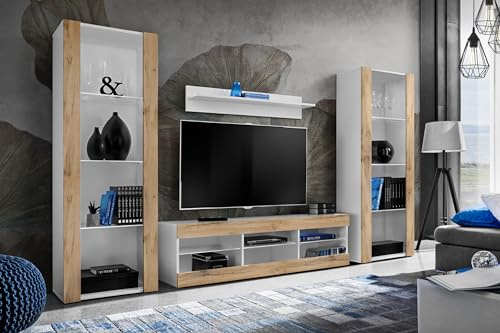 Komodee Wohnwand TV Tivoli Grande Wotan/Weiß 250x159x35 cm
