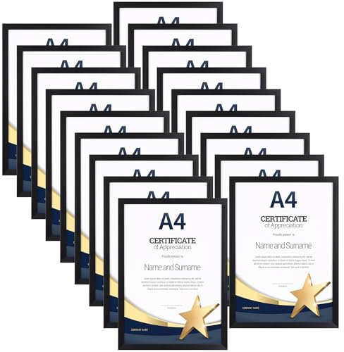 EYMPEU Lot de 18 Cadres Photo A4 Noirs, Cadres A4 Noirs pour Les Documents, Les Diplômes, Les Peintures
