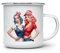 MAXIKIWI Langlebige Emaille-Kaffee- oder Tee-Camping-Tasse für drinnen und draußen, Pin Up Besties, 350 ml