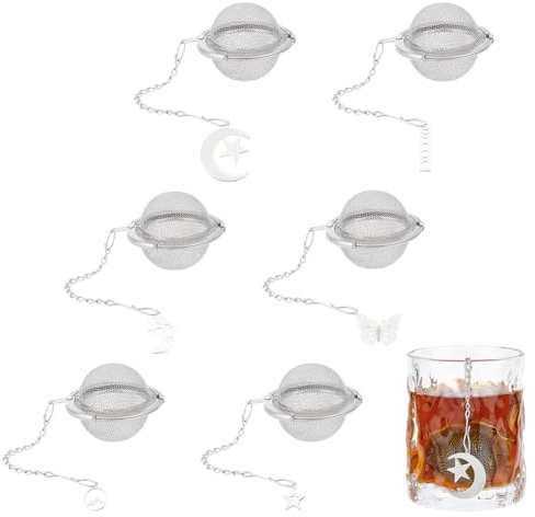 UNICRAFTALE 6 pièces Passoire à Thé avec Boule de Charme Papillon Étoile de Lune Support D'Infuseurs à Thé en Vrac Passoire à Thé Filtres à Thé Ensemble pour Infusion de Thé Épices et Assaisonnements