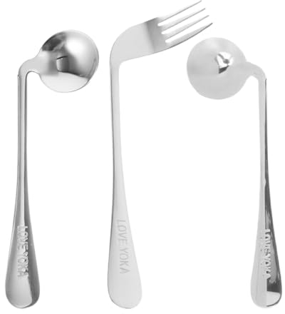 Luxshiny 1juego Cubiertos Para Alimentación De Personas Mayores De Tenedor y Cucharas Anguladas Utensilios Ergonómicos Para Facilitar La Autocomida Diseño Curvado Para Zurdos y Diestros