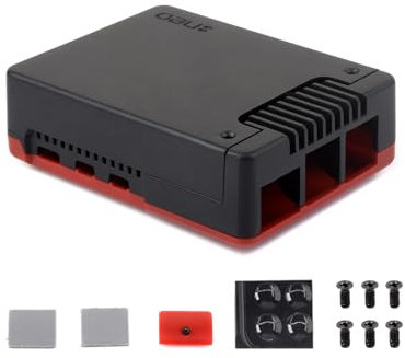 Waveshare Argon NEO Schutzhülle für Raspberry Pi 5, Aluminum Alloy Case Built-In Cooling Fan, Black/Red Color Gehäuse, Removable Top Cover