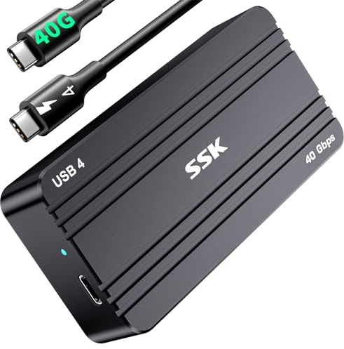 SSK 40Gbps M.2 NVMe SSD Gehäuse, USB4 NVMe Gehäuse USB C Kompatibel für Thunderbolt 4/3, Aluminiumlegierung Festplattengehäuse mit M.2 M-Key 2280/2260/2242/2230 SSD Adapter mit LED-Anzeige