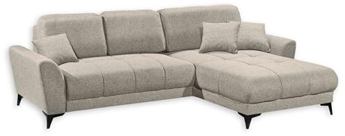 Stella Trading Bern Ecksofa mit Schlaffunktion in Sand - Moderne Eckcouch in L-Form mit Bettkasten - 281 x 91 x 189 cm (B/H/T)