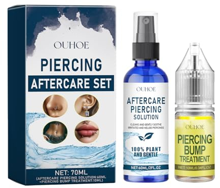Jemora Piercing-Pflegeset, 60 ml Piercing-Pflegeflüssigkeit und 10 ml Tropfen zur Beulenentfernung für die Behandlung von Ohr- und Nasenpiercings