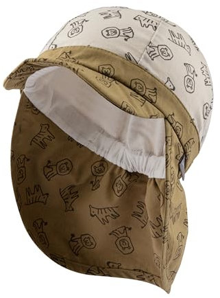 Sterntaler Schirmmütze Nacken Safaritiere - Jungen Mütze aus Baumwolle mit Nackenschutz - UV-Schutz 50+ Sonnenhut zum Binden - Sommer Kopfbedeckung Baby und Kind - lichtgrau, Größe 53
