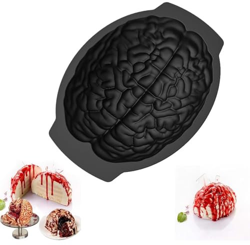 Silikonform Gehirn Puddingform 9'' Silikon Halloween Backform Gehirn Form Kuchenform für Pudding, Kuchen, Schokolade (Schwarz)