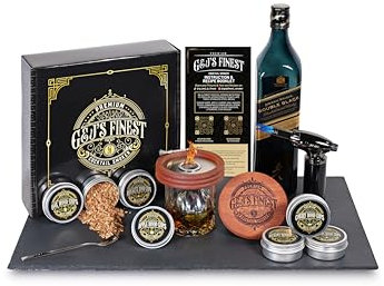 G&J's Kit fumoir à whisky à l'ancienne avec lampe torche quadriceple, couvercle, bouclier et étui pour cocktail bourbon (ensemble standard, sans butane)