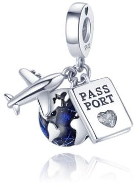 Wedanor Charme Flugzeug Pass Erde Dangle Charms-Anhänger 925 Sterling Silber Charm Bead Pendant für Europäische Armbänder und Halsketten