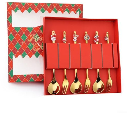 Weihnachtslöffel-Set, Schneemänner, Hirsch, Besteck, Geschirr, Gabeln, Weihnachts-Löffel, Gabel, Weihnachtsdekoration, Kaffeelöffel, Desserts, Gabeln, Besteck (A)