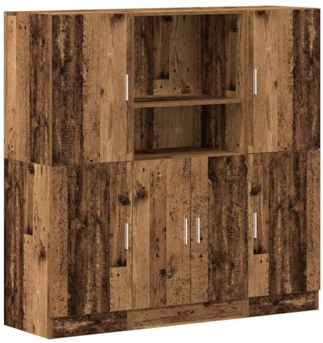 vidaXL 3 piece old wood kitchen cabinet set - engineered wood cupboards & shelves with customizable orientation, ample storage, and versatile use for home, restaurant, hotel, workplace - modern br...