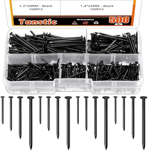 Tanstic 500Pcs 4 Größen Hardware-Nägel Sortiment Kit Finishing Nägel Nägel für hängende Bilder kleine Nägel Wandnägel für Bild hängende Holzbearbeitung (schwarz)