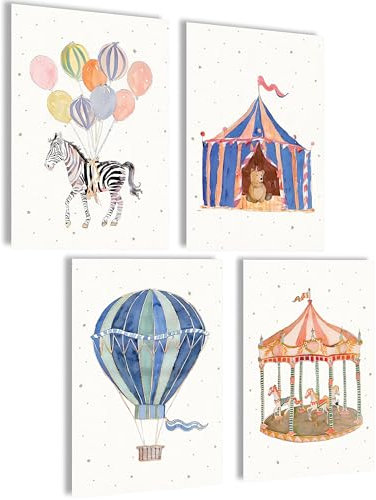 mojoliving Bilder Kinderzimmer jungen Baby Zimmer Poster Set Wandbilder Kinderzimmer mädchen Babyzimmer Deko Bilder für Baby Zimmer Dekoration (Zirkus)
