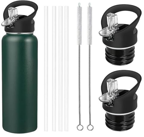 Korsaot 2 Pièces Standard Bouchon Gourde, Bouchon Gourde Isotherme avec 4 Plateaux et 2 Plateaux, Convient pour Bouteilles d'eau (Noir)