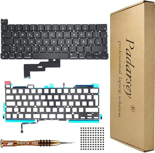 Pardarsey Ersatz Hintergrundbeleuchtung Deutsch QWERTZ Tastatur Kompatibel für MacBook Pro 13 A2338 2020 2022 Jahr Tastatur + Schraubendreher+ Schrauben