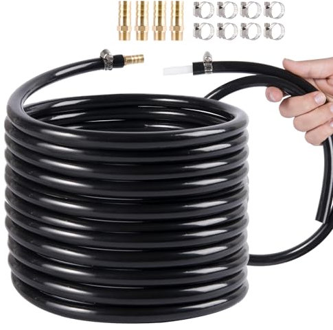 Tuyau d'aération auto-coulant, tuyau d'aérateur de bassin lesté de 9,5 mm et 20,3 m avec 8 colliers de serrage en acier inoxydable et 4 réparateurs en cuivre utilisés pour les tuyaux d'aération de