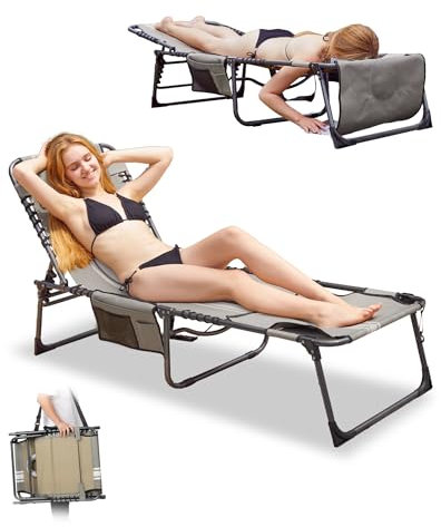 KingCamp Sonnenliege Klappbarer mit Lesefenster, Liegestuhl Klappbar 5-Position-Verstellbare Rückenlehne Gartenliegestuhl Leicht mit Kopfstütze Strandliege klappbare für Strand Garten Terrasse Camping