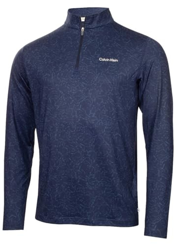 Calvin Klein Mens Printed Newport Half Zip Soft Sweater - Navy - XL
