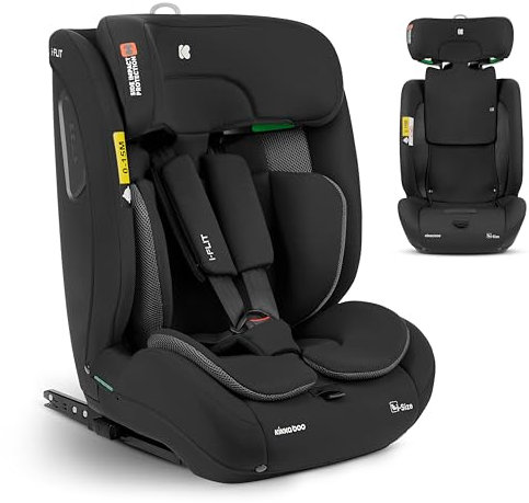 KikkaBoo i-Size i-FLIT, Kindersitz 9-36 kg ISOFIX, Autokindersitz 76-150 cm, Gruppe 1/2/3, 15 Monate bis 12 Jahre, SPS Seitenschutz, Top Tether, Verstellbare Kopfstütze, Schwarz