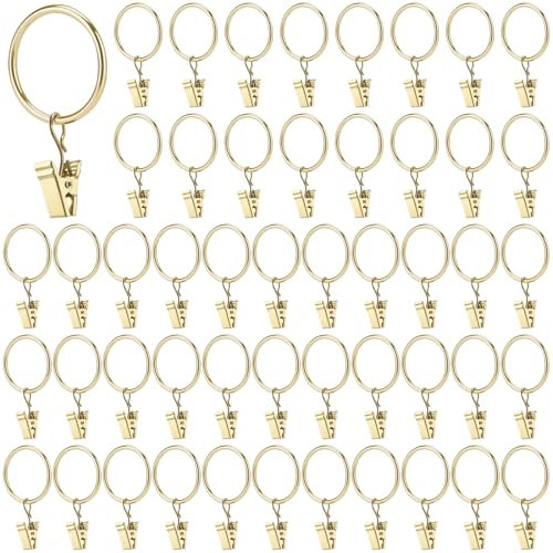 CHUIFAI 50 Stück 30mm Metall Gardinenringe mit Clips, Gold Gardinenringe mit Klammern, Metall Vorhangringe Vorhang Hängend Ringe, Vorhangclips Gold für Duschvorhänge Fenstervorhänge