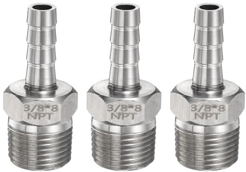 sourcing map Lot de 3 raccords cannelés en acier inoxydable de 8 mm cannelés x 3/8 NPT mâle pour tuyau d'air, raccord fileté adaptateur pour eau et carburant