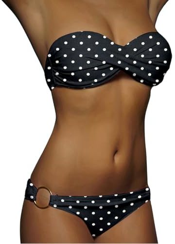 Minetom Maillots de Bain 2 Pièces Femme Été Push Up Bandeau Ensembles Bikini Set Plage Swimsuit Swimwear Beachwear B Noir XL